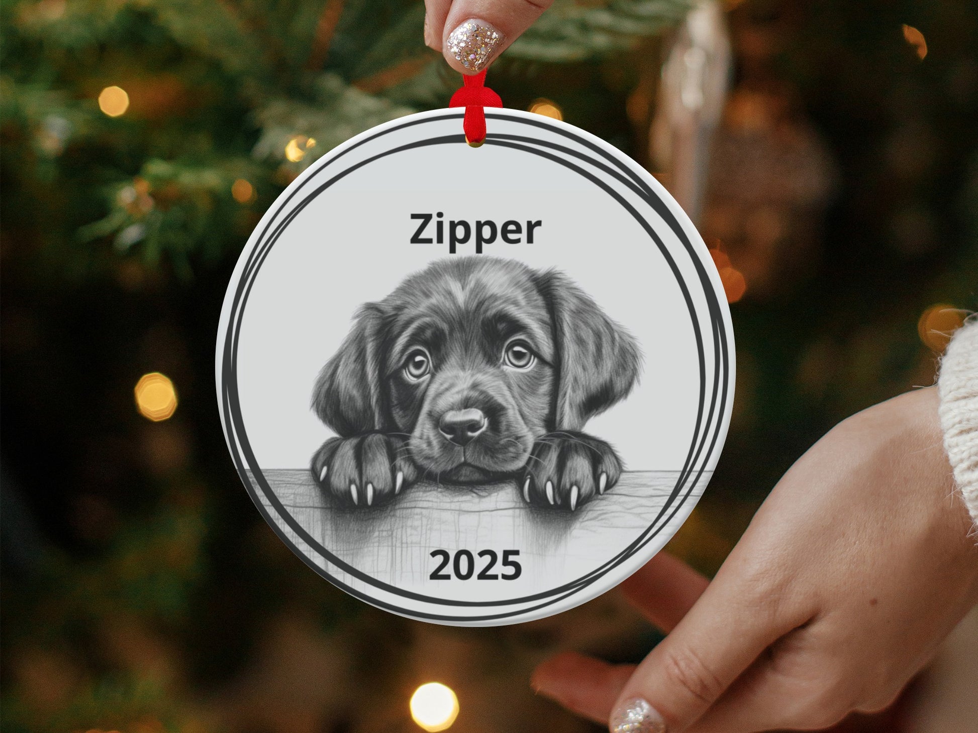 Personalized Puppy Drawing 2025 Zipper Ornament product