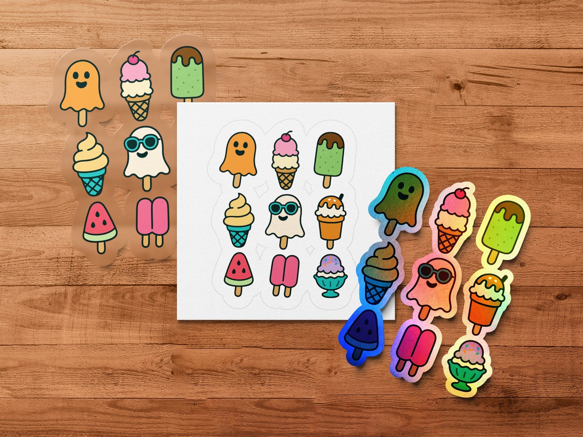 Colorful Ice Cream Stickers, Cute Dessert Vinyl Decals, Fun Laptop and Notebook Decoration, Summer Theme Scrapbook Supplies