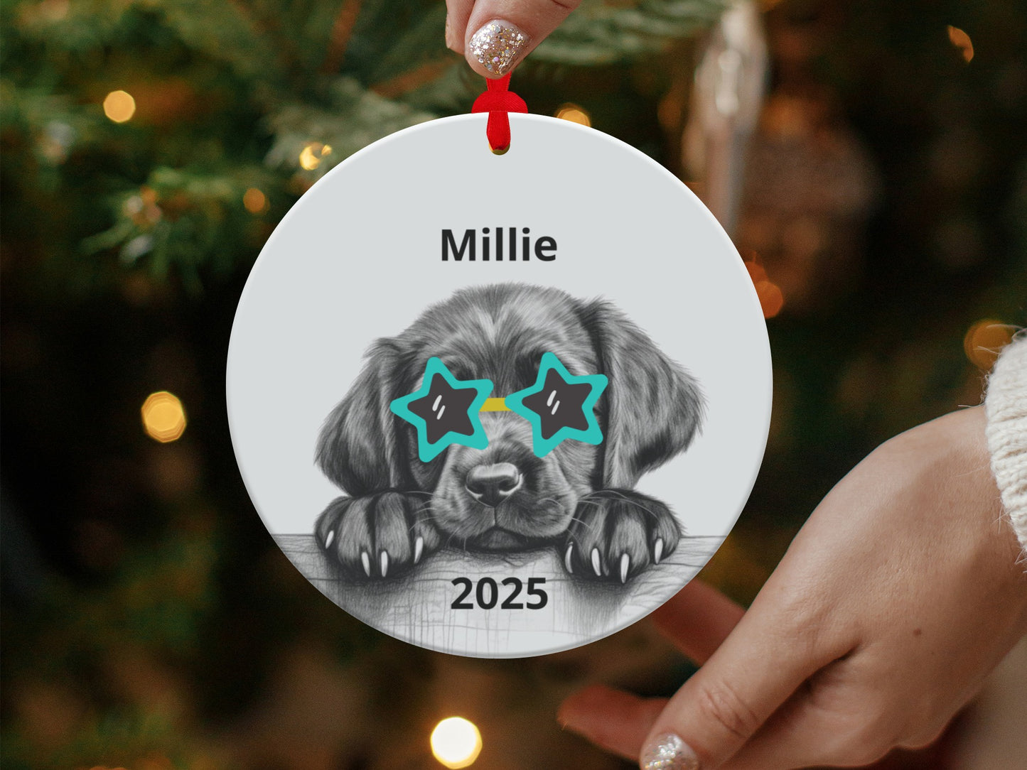 Personalized Dog with Star Glasses Christmas Ornament product