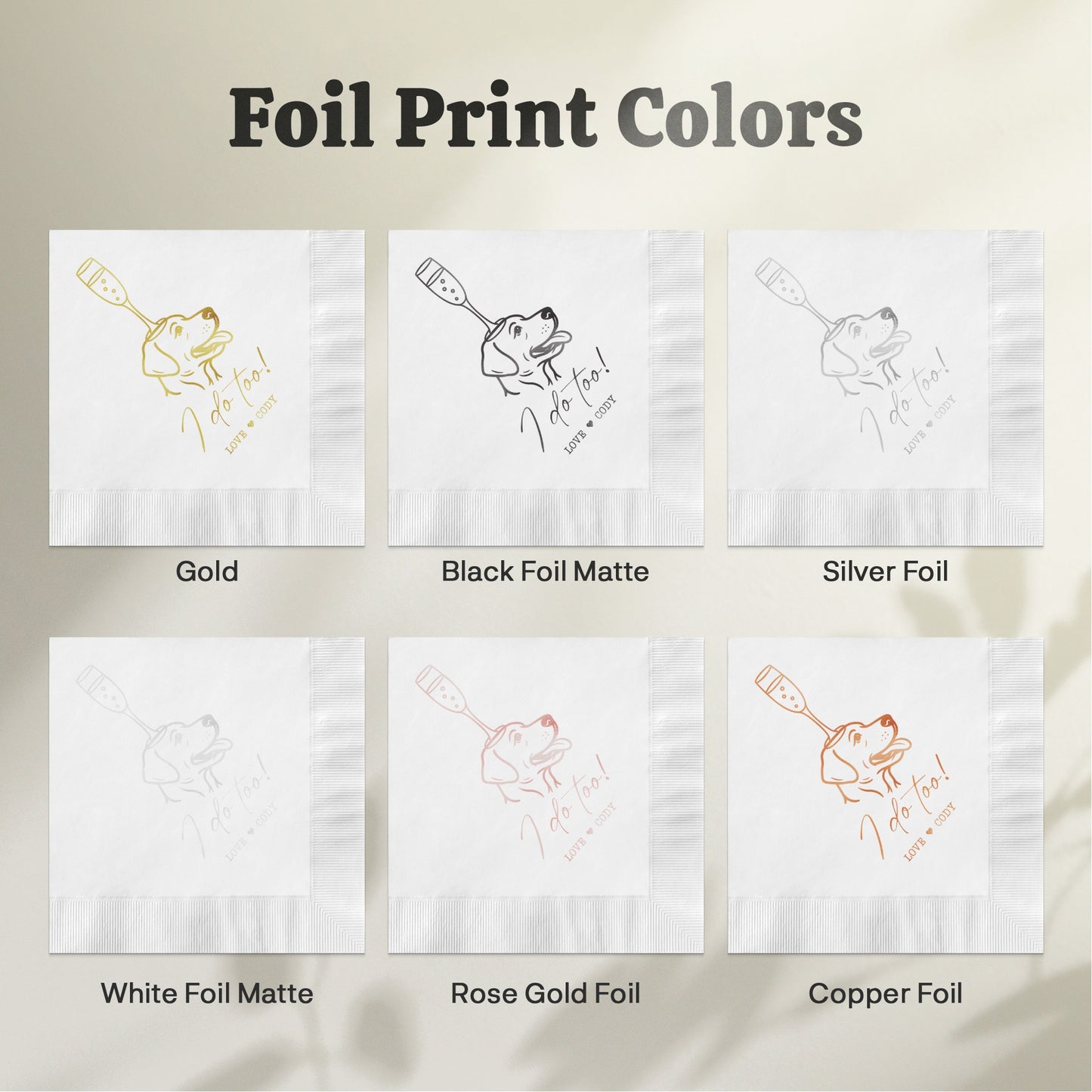 Custom Foil Print Napkins in Multiple Color Options
