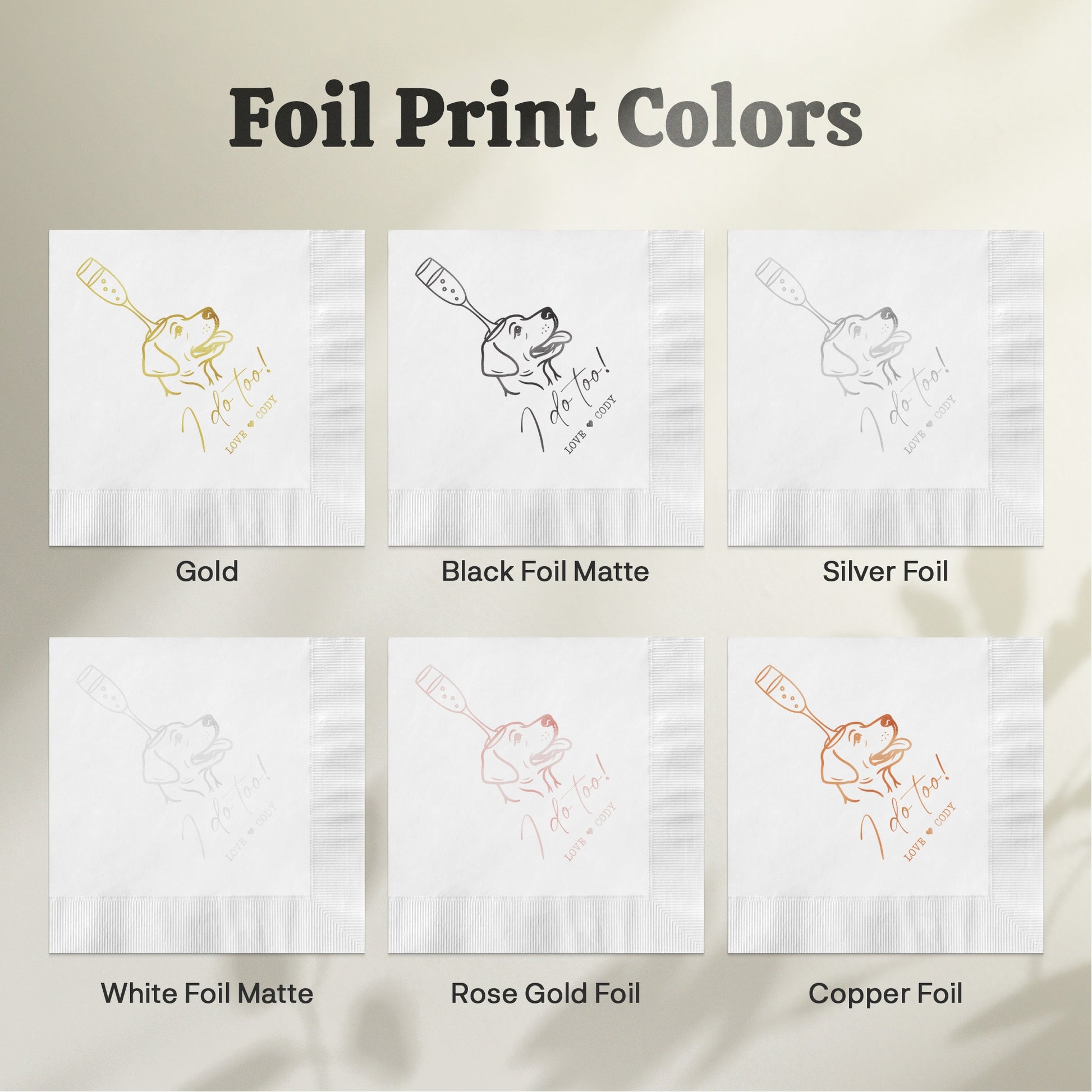 Custom Foil Print Napkins in Multiple Color Options