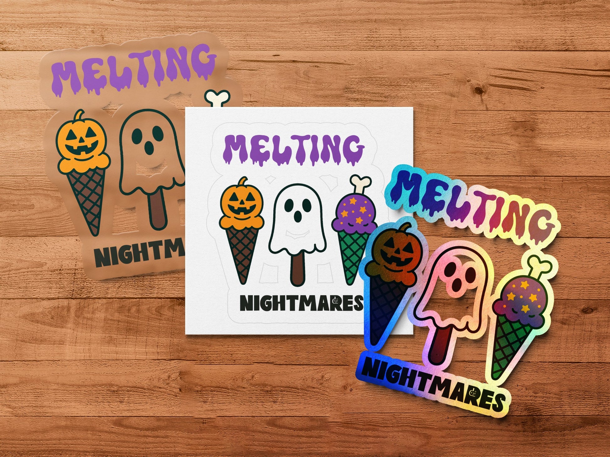 Halloween Sticker Pack, Cute Melting Nightmares, Ghost and Pumpkin, Spooky Fun, Vinyl Decals, Autumn Decorations