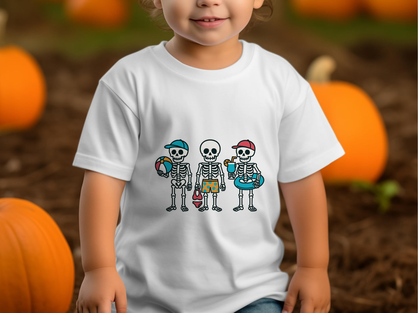 Toddler Halloween Shirt, Cute Skeleton Trio Graphic Tee, Boys Girls Fall Pumpkin Patch Outfit, Soft Cotton T-Shirt, Kids Autumn Apparel