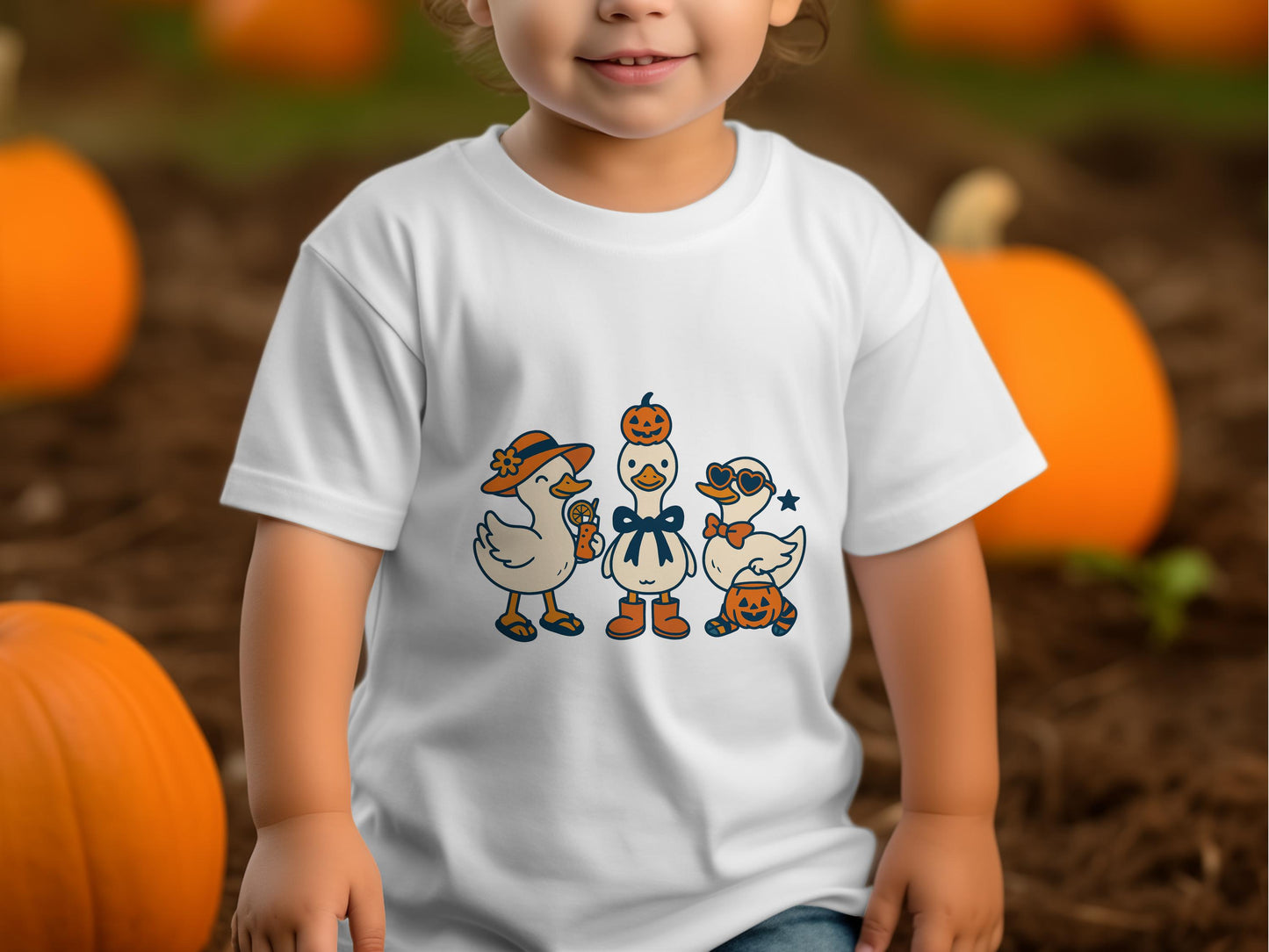 Kids Halloween T-Shirt, Cute Pumpkin and Ghost Duck Cartoon, Fall Festive Apparel, Toddler and Youth Sizes Available