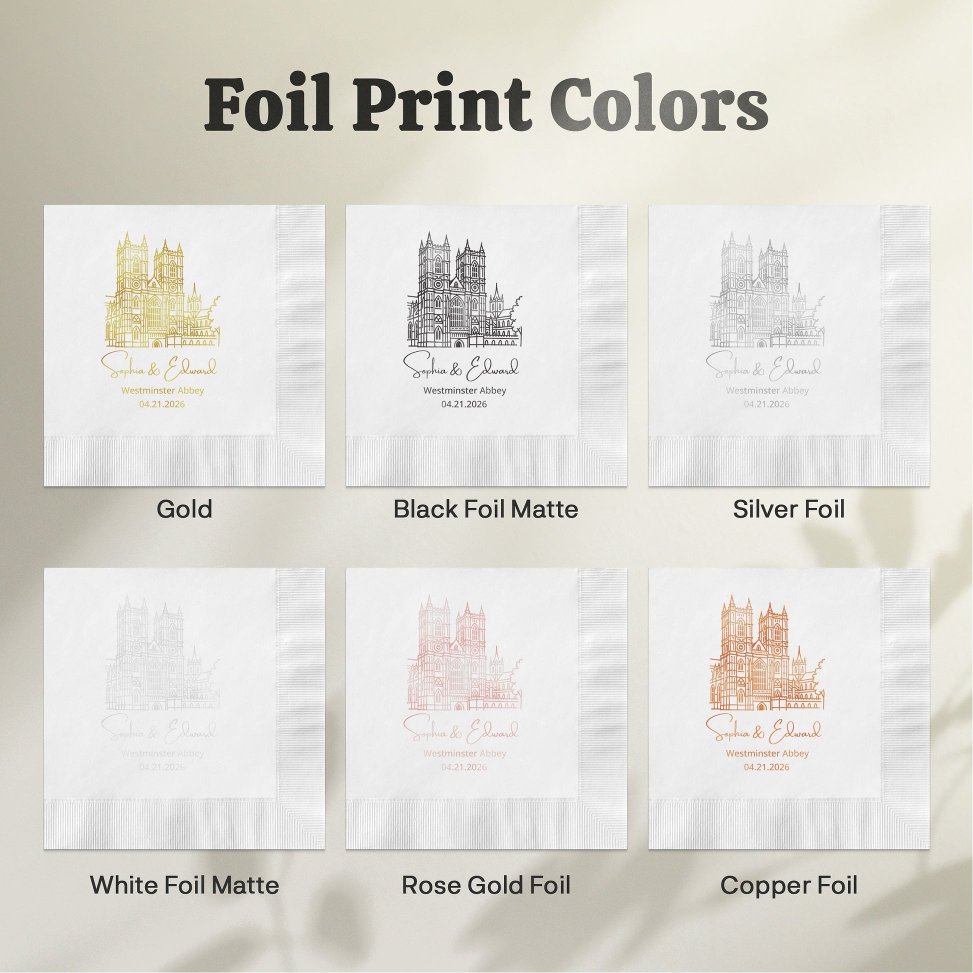 Personalized Foil Print Colors Wedding Napkins product type