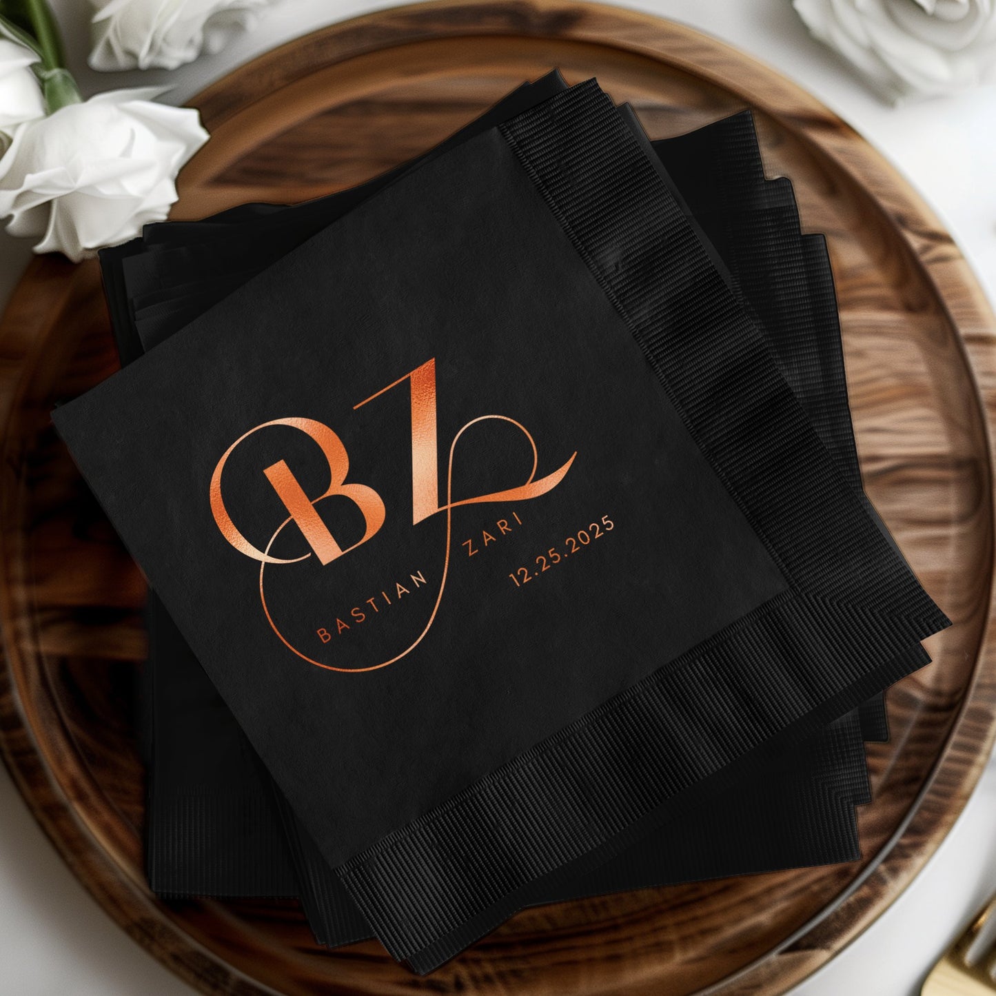 Custom Black Monogram Personalized Wedding Napkins product