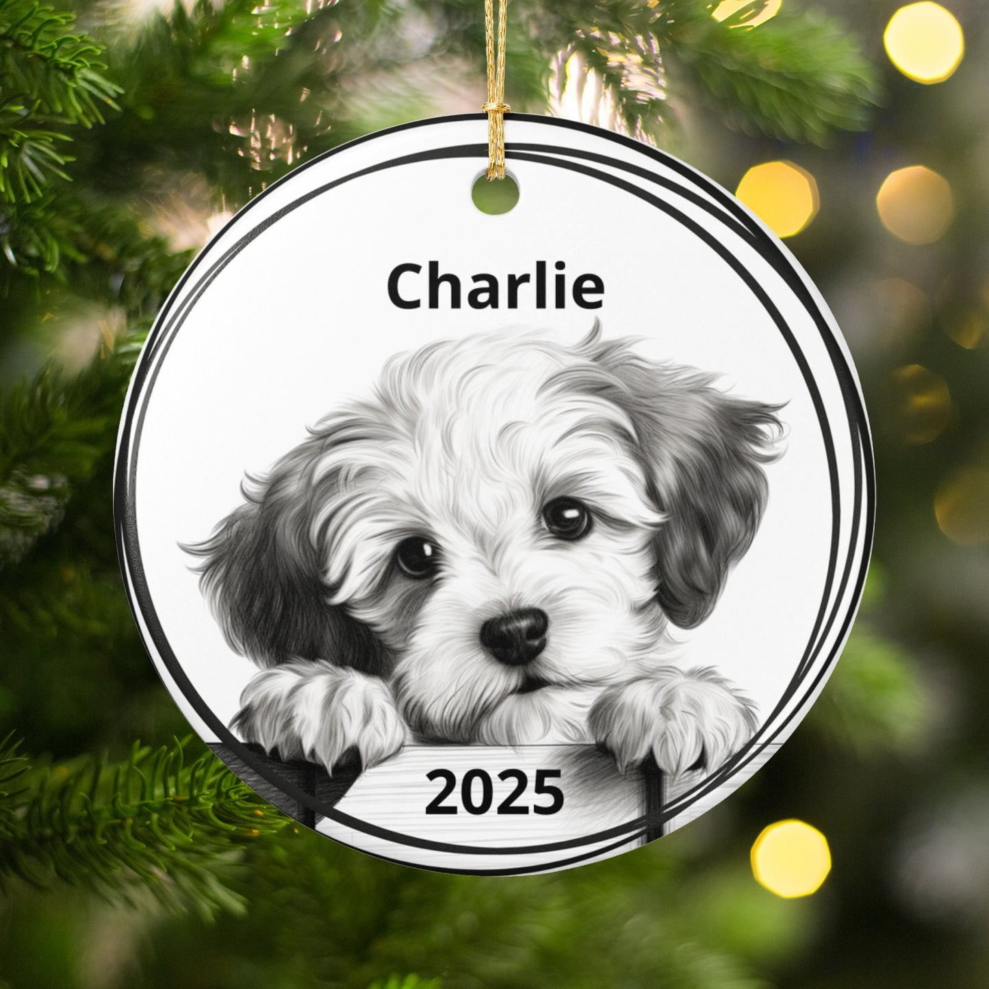 Personalized 2025 Puppy Ornament Black And White product
