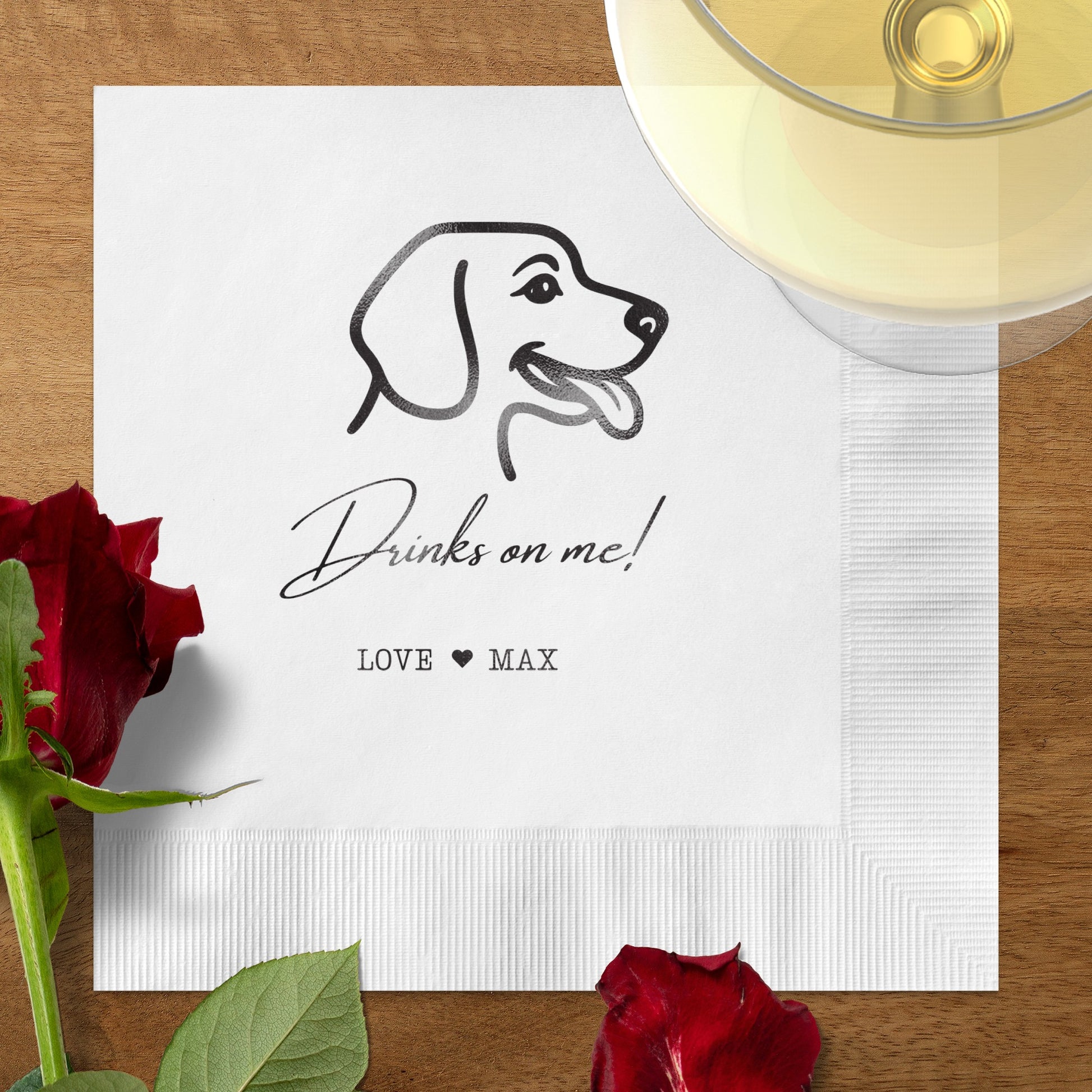 Personalized Drinks on Me Dog Illustration Napkins