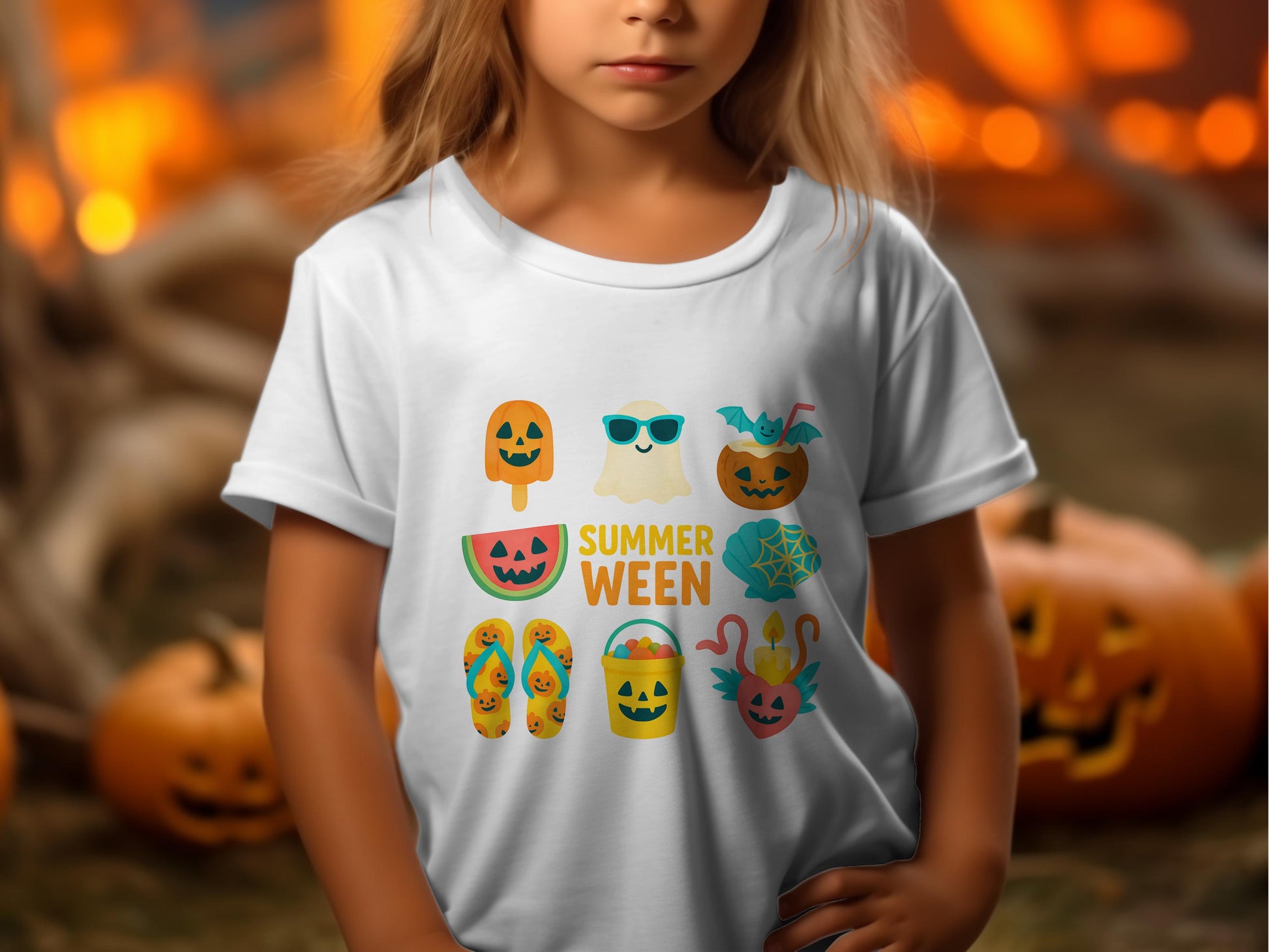 Kids Halloween Summerween T-Shirt, Cute Pumpkin and Ghost Graphic Tee, Festive Holiday Children's Apparel, Unisex October Shirt
