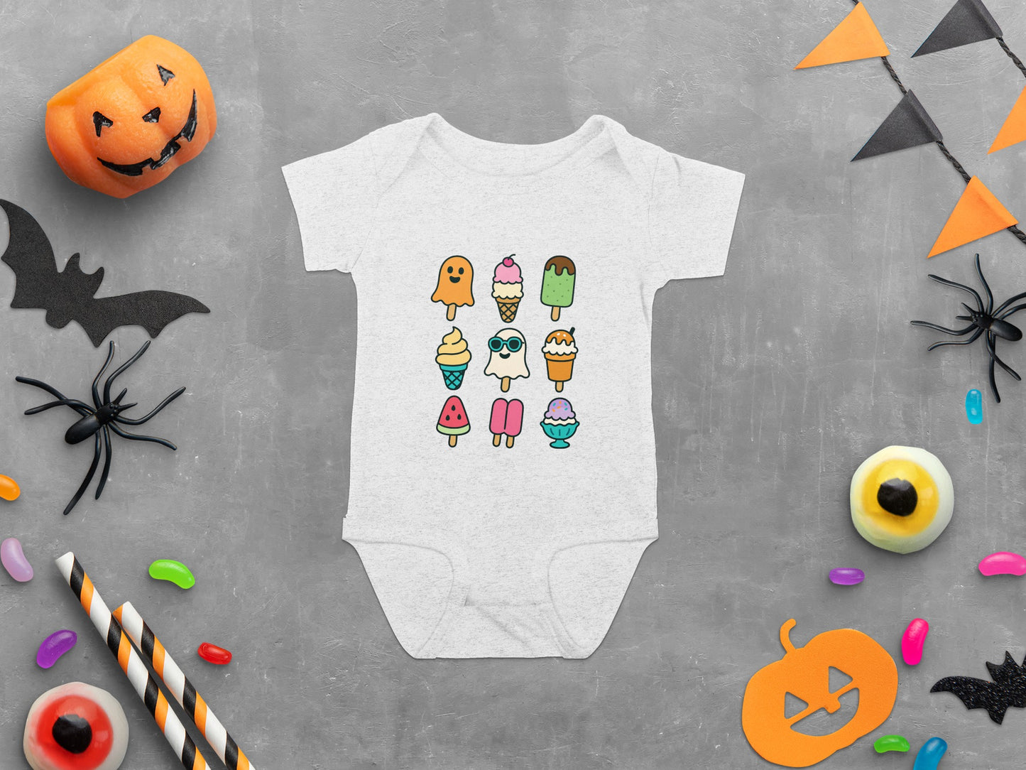 Halloween Baby Onesie with Cute Ghost Ice Cream Cones, Fun Spooky Infant Bodysuit, Perfect Gift for Fall Celebrations